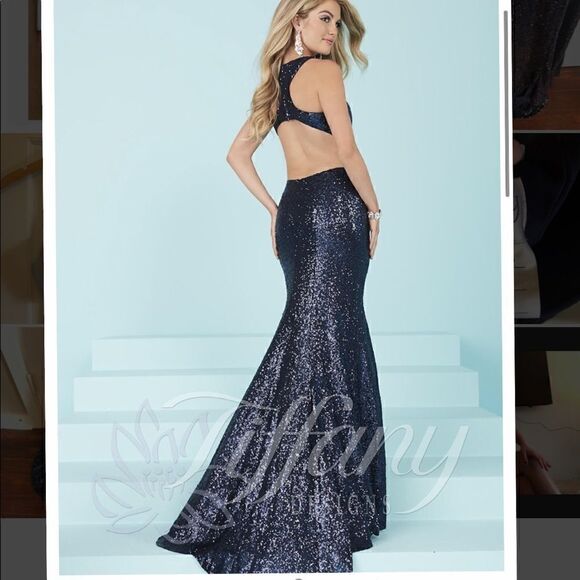 Tiffany Designs - 16226 Dazzling Scoop Neck Long Sequined Gown - Picture 1 of 10
